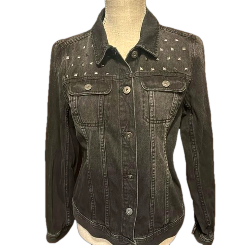 Ruff Hewn Distressed Studded Denim Jacket